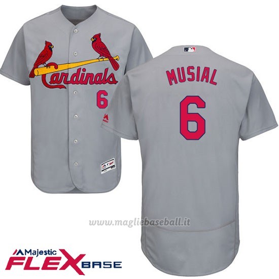Maglia Baseball Uomo St. Louis Cardinals Stan Musial Grigio Flex Base Autentico Collezione